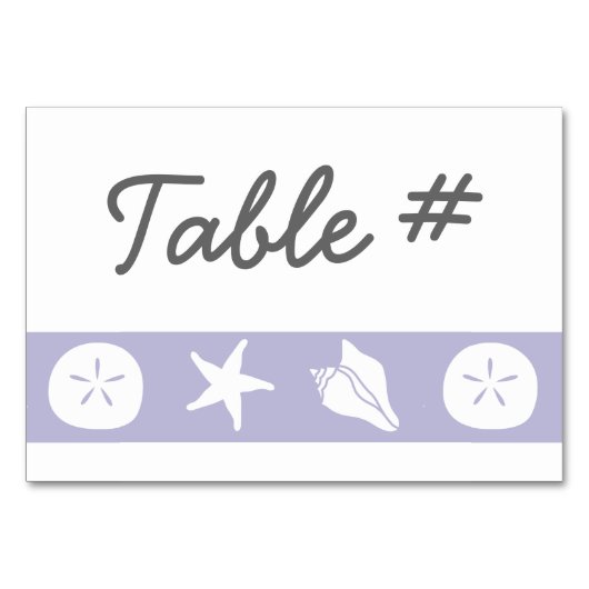 Summer Seashells in Lavender Table Kaart (Voorkant)