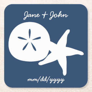 Summer Seashells in Navy Paper Onderzetter