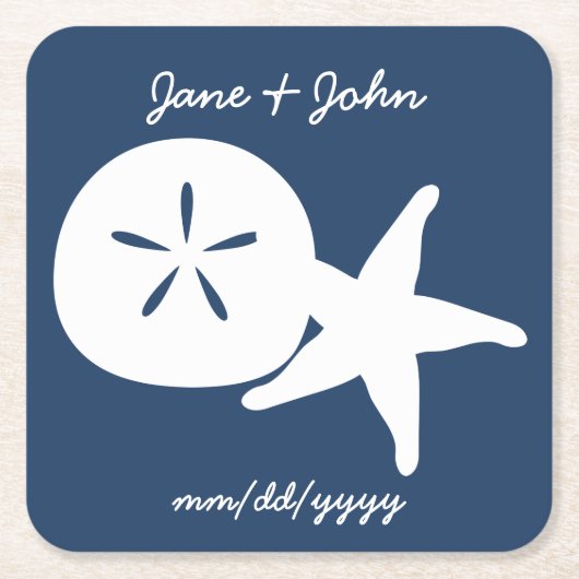 Summer Seashells in Navy Paper Onderzetter (Voorkant)