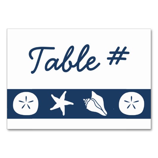 Summer Seashells in Navy Table Kaart (Voorkant)