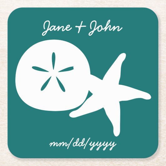 Summer Seashells in Onderzetter Blauwgroen papier (Voorkant)