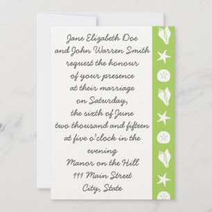 Summer Seashells in Peridot Wedding Invitation Kaart