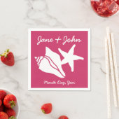 Summer Seashells in Raspberry Napkins Servetten (Insitu)