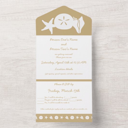 Summer Seashells in Sand All In One Uitnodiging (Binnen)