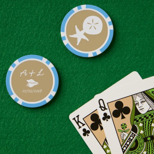 Summer Seashells in Sand Poker Chips (Pokertafel (Dubbel))