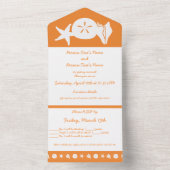 Summer Seashells in Sinaasappel All In One Uitnodiging (Binnen)