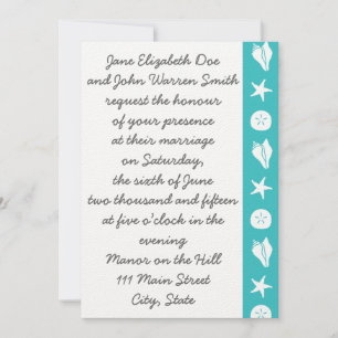 Summer Seashells in Turquoise Wedding Invitation Kaart