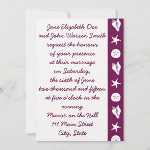 Summer Seashells in Wine Wedding Invitation Kaart