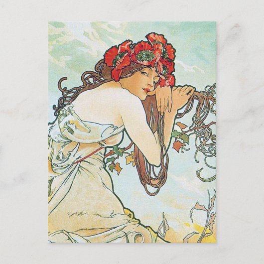 Summer Season Alphonse Mucha Fine Art Briefkaart (Voorkant)