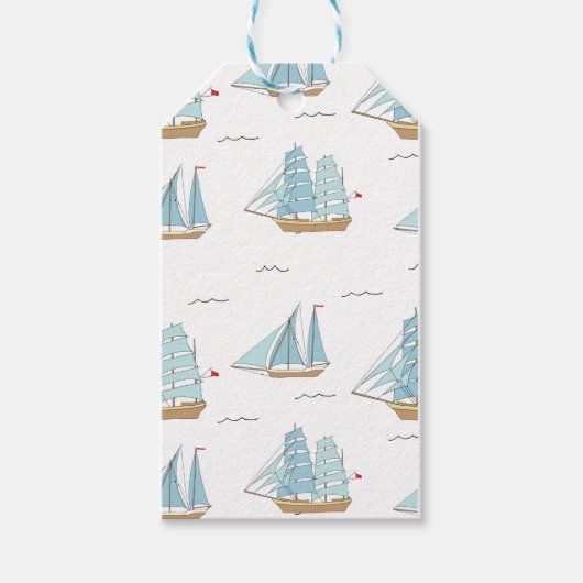Summer Seatime Cute-jachten met zeilschip Cadeaulabel (Voorkant)