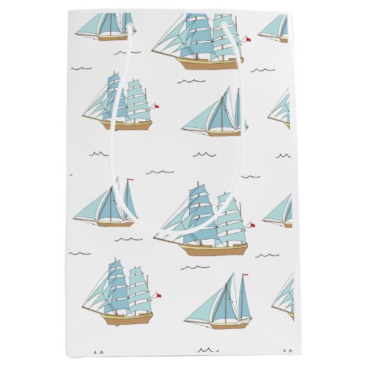 Summer Seatime Cute-jachten met zeilschip Medium Cadeauzakje (Voorkant)