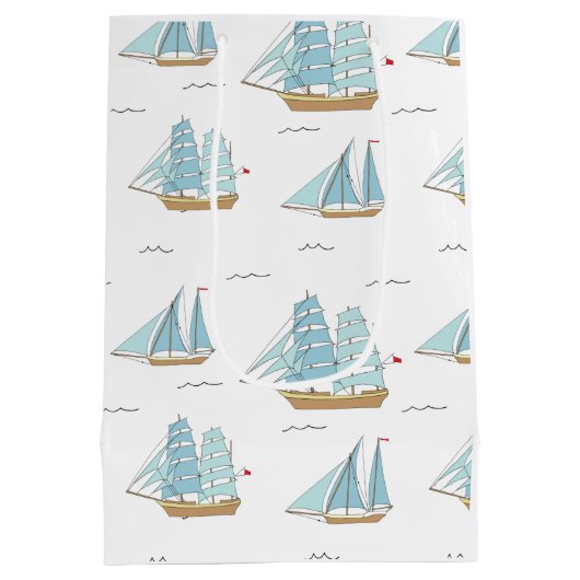 Summer Seatime Cute-jachten met zeilschip Medium Cadeauzakje (Achterkant)