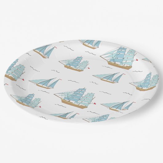 Summer Seatime Cute-jachten met zeilschip Papieren Bordje (Gekanteld)