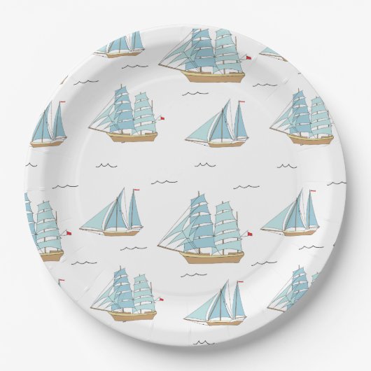 Summer Seatime Cute-jachten met zeilschip Papieren Bordje (Voorkant)