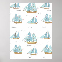 Summer Seatime Cute-jachten met zeilschip Poster