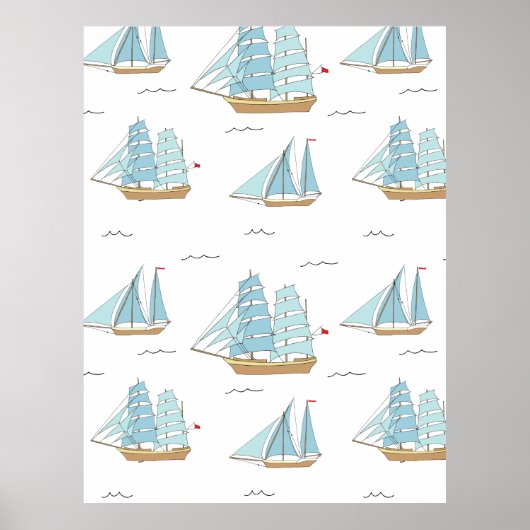 Summer Seatime Cute-jachten met zeilschip Poster (Voorkant)