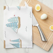 Summer Seatime Cute-jachten met zeilschip Theedoek (Quarter Fold)