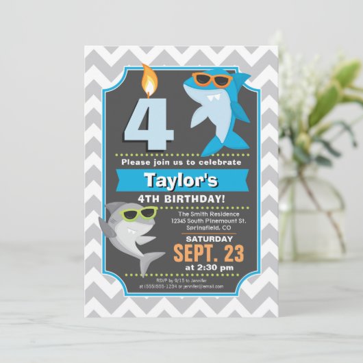 Summer Shark Birthday Invitation Kaart (Staand voorkant)