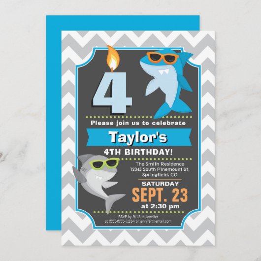 Summer Shark Birthday Invitation Kaart (Voorkant / Achterkant)