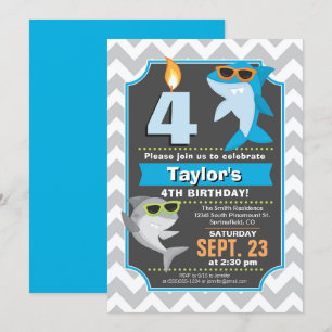 Summer Shark Birthday Invitation Kaart
