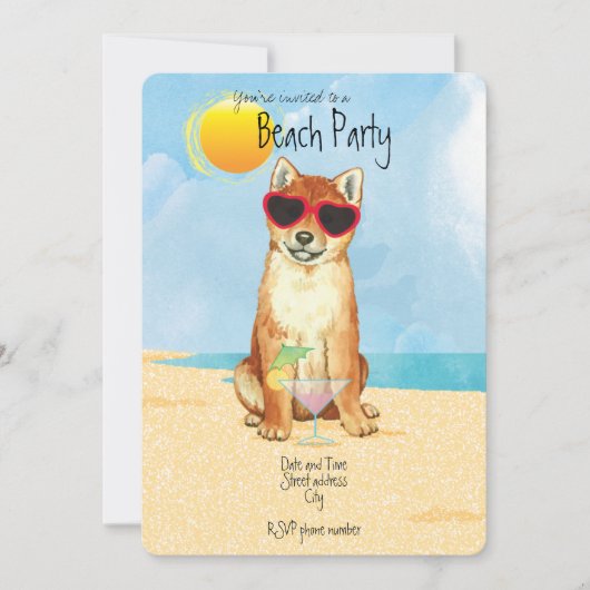 Summer Shiba Inu Beach Party Invitation Feestdagenkaart (Voorkant)