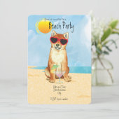 Summer Shiba Inu Beach Party Invitation Feestdagenkaart (Staand voorkant)