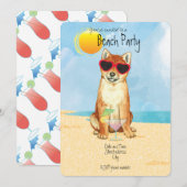 Summer Shiba Inu Beach Party Invitation Feestdagenkaart (Voorkant / Achterkant)