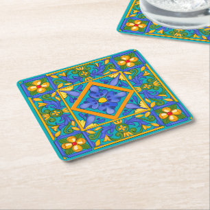 Summer, Siciliaanse tegels, majolica, Middellandse Kartonnen Onderzetters