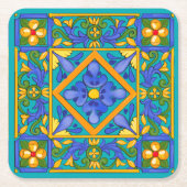 Summer, Siciliaanse tegels, majolica, Middellandse Kartonnen Onderzetters (Voorkant)