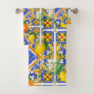 Summer ,Sicilian tiles ,citrus,oranges,majolica Bad Handdoek