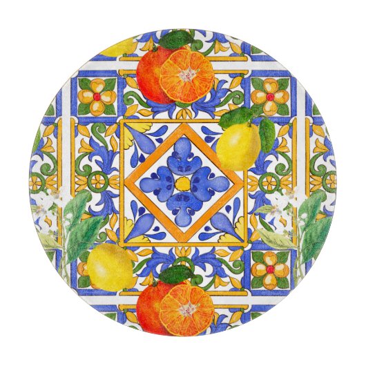 Summer ,Sicilian tiles ,citrus,oranges,majolica Snijplank (Voorkant)