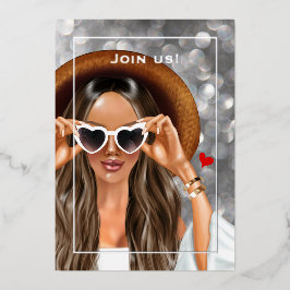 Summer Silver Faux Bokeh Bachelorette Folie Uitnodiging