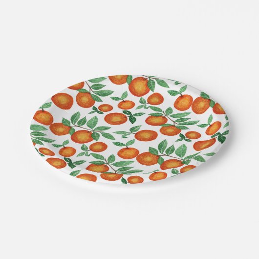 Summer Sinaasappels Citrus Waterverf Fruit Pattern Papieren Bordje (Gekanteld)