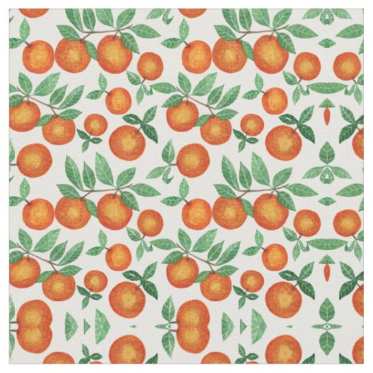 Summer Sinaasappels Citrus Waterverf Fruit Pattern Stof (Close Up)