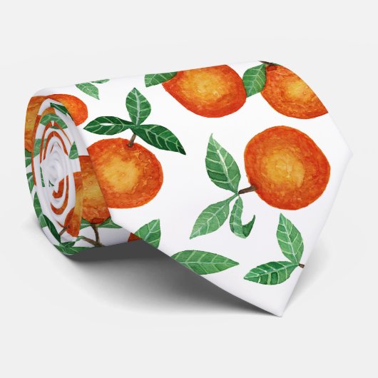 Summer Sinaasappels Citrus Waterverf Fruit Pattern Stropdas (Opgerold)