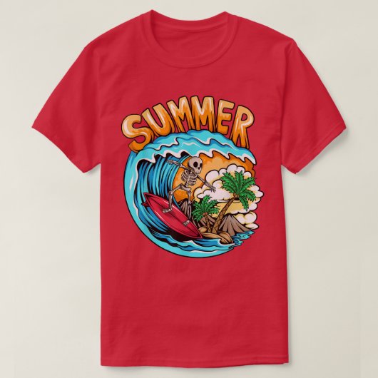 Summer Skeleton Surfing Wave Beach Summer Vacation T-shirt (Design voorkant)