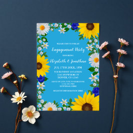 Summer Sky Blue Bloemen Verlovingsfeest Kaart