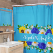 Summer Sky Blue Floral Douchegordijn