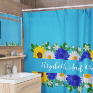 Summer Sky Blue Floral Douchegordijn