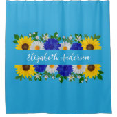 Summer Sky Blue Floral Douchegordijn (Voorkant)