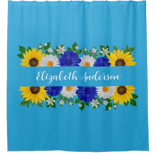 Summer Sky Blue Floral Douchegordijn (Voorkant)