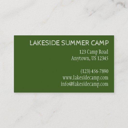 Summer Sleepaway Camp Camping Campground Tent Visitekaartje (Achterkant)