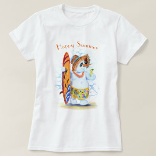 Summer Snowman Surfer Drinken Cocktail aangepaste T-shirt
