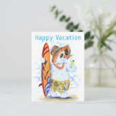 Summer Snowman Surfer Funny Happy Vacation Kaart (Staand voorkant)