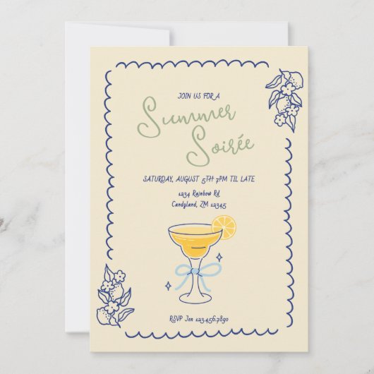 Summer Soirée Cocktail Evening Invitation Kaart (Voorkant)