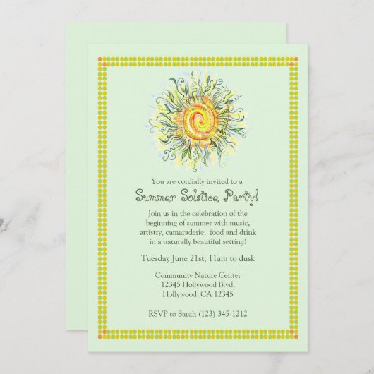Summer Solstice 2022 Party Invitation Kaart (Voorkant / Achterkant)