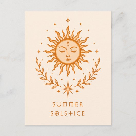 Summer Solstice Celestial Sun Face Botanical Art Briefkaart (Voorkant)