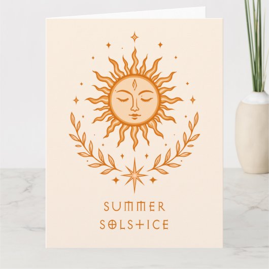 Summer Solstice Celestial Sun Face Botanical Art Kaart (Voorkant)