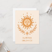 Summer Solstice Celestial Sun Face Botanical Art Kaart (Voorkant / Achterkant in situ)
