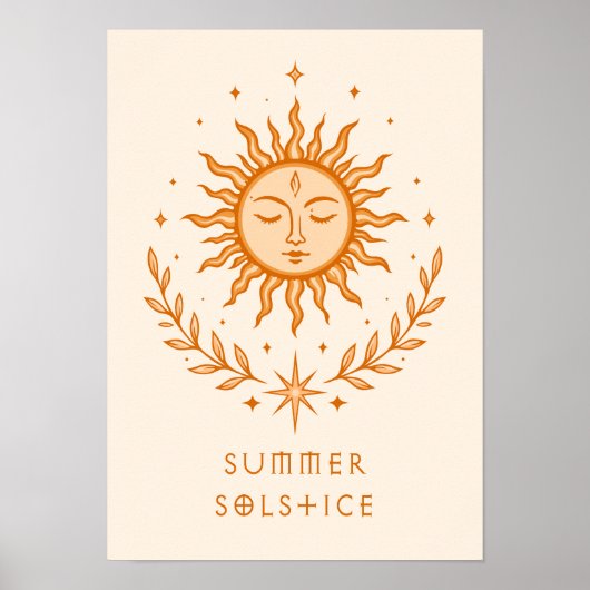 Summer Solstice Celestial Sun Face Botanical Art Poster (Voorkant)
